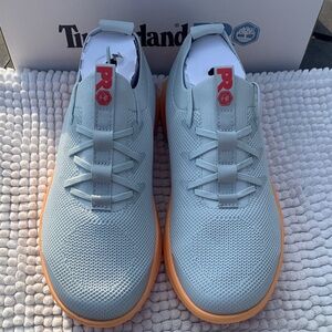 Timberland PRO Sky Blue Sneakers with Orange Soles